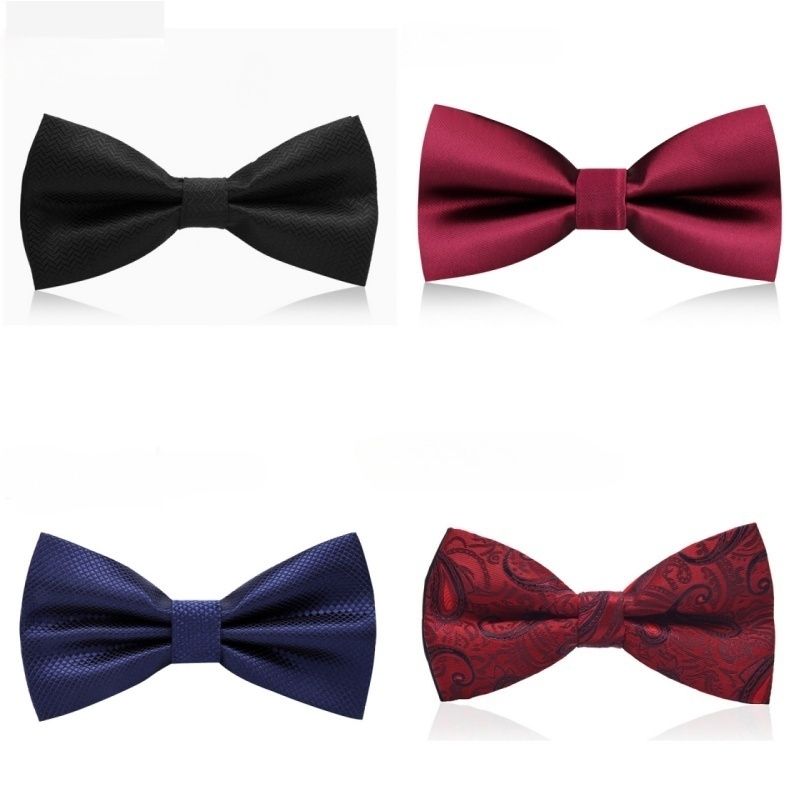 4-Piece Men's Bow Tie Set Burgundy Black Formal Business Dress Shirt Bowtie For Wedding Groom Groomsman Party Banquet