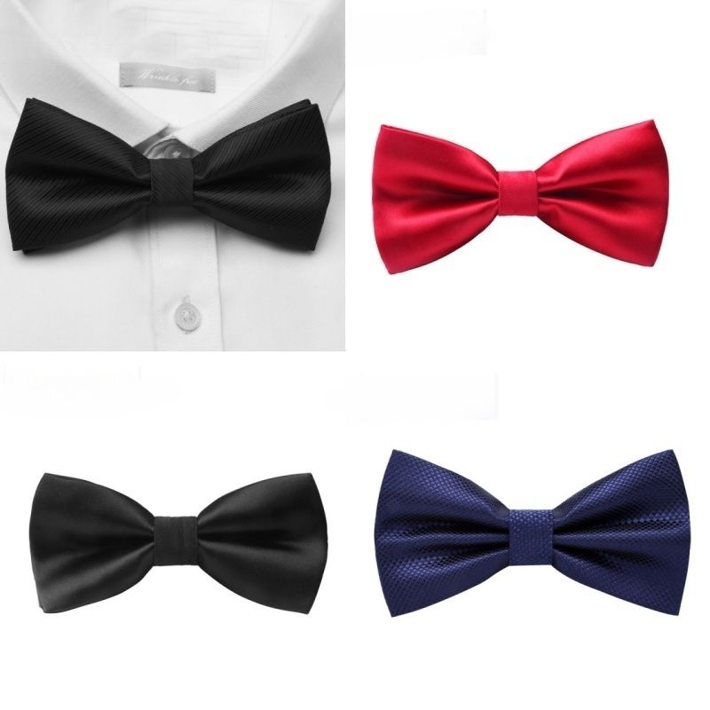 4-Piece Men's Bow Tie Set Burgundy Black Formal Business Dress Shirt Bowtie For Wedding Groom Groomsman Party Banquet