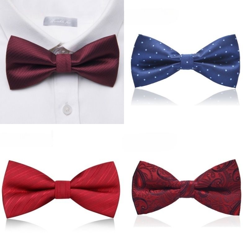 4-Piece Men's Bow Tie Set Burgundy Black Formal Business Dress Shirt Bowtie For Wedding Groom Groomsman Party Banquet