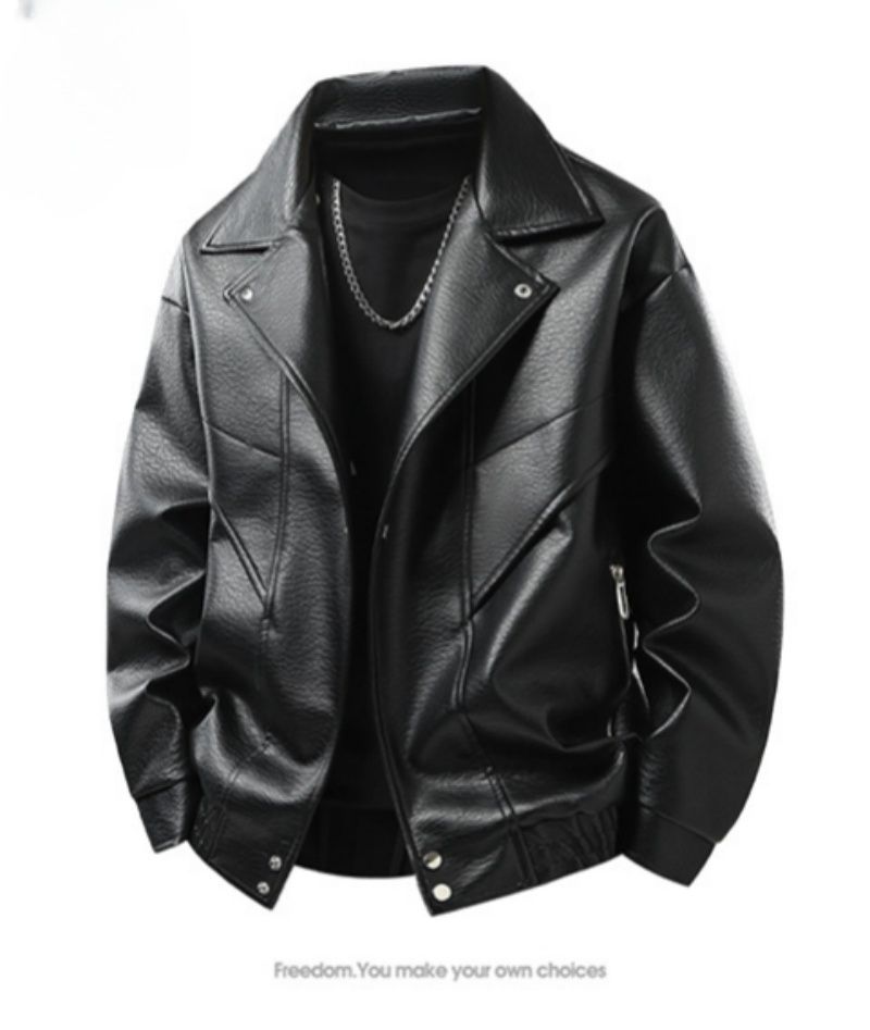 Men's High-End Stylish Design PU Leather Jacket Trendy Handsome Motorcycle Jacket Lapel Collar Fashion Outerwear Coat For Men