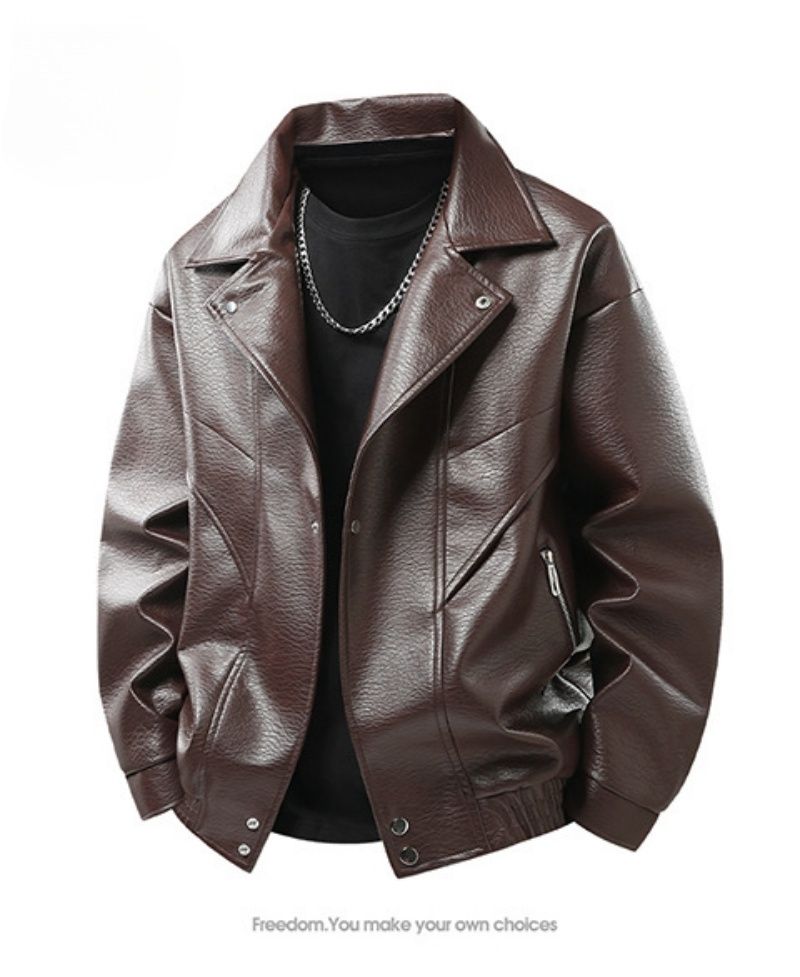 Men's High-End Stylish Design PU Leather Jacket Trendy Handsome Motorcycle Jacket Lapel Collar Fashion Outerwear Coat For Men