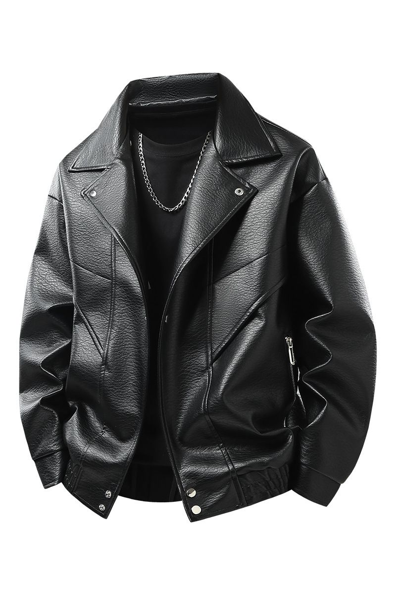 Men's High-End Stylish Design PU Leather Jacket Trendy Handsome Motorcycle Jacket Lapel Collar Fashion Outerwear Coat For Men