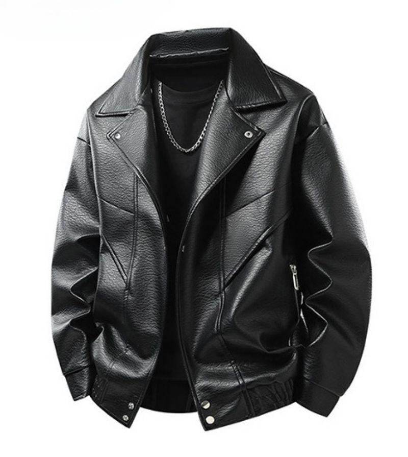 Men's High-End Stylish Design PU Leather Jacket Trendy Handsome Motorcycle Jacket Lapel Collar Fashion Outerwear Coat For Men