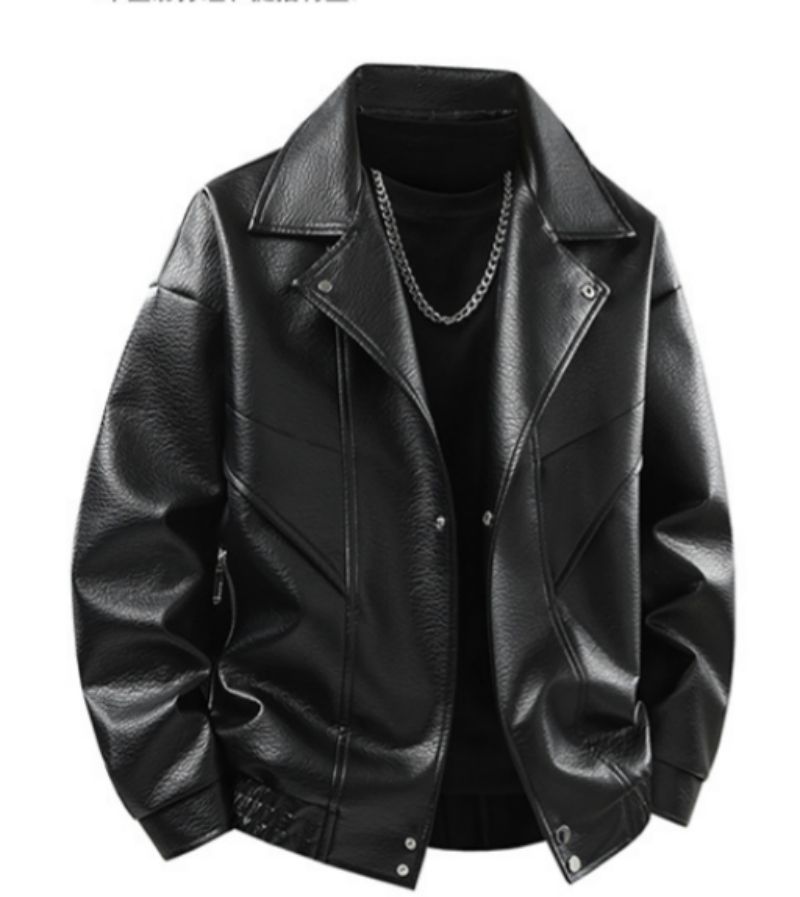 Men's High-End Stylish Design PU Leather Jacket Trendy Handsome Motorcycle Jacket Lapel Collar Fashion Outerwear Coat For Men