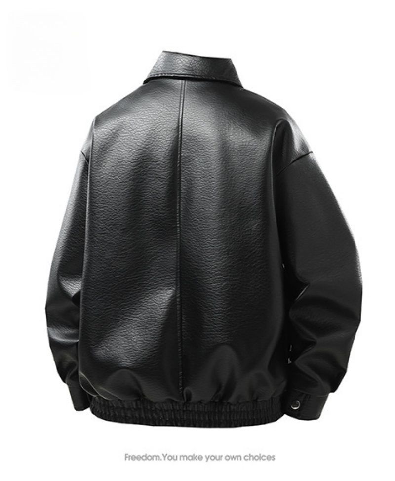 Men's High-End Stylish Design PU Leather Jacket Trendy Handsome Motorcycle Jacket Lapel Collar Fashion Outerwear Coat For Men