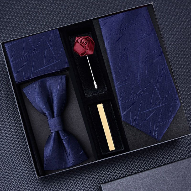 Men's 5-Piece Wedding Necktie Set Formal Groom Dress Tie with Tie Clip Bow Tie Brooch Pin Luxury Suit Accessories for Wedding Party