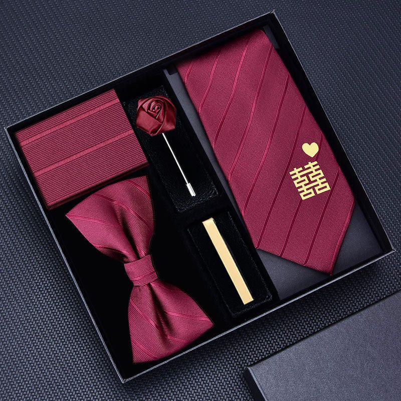 Men's 5-Piece Wedding Necktie Set Formal Groom Dress Tie with Tie Clip Bow Tie Brooch Pin Luxury Suit Accessories for Wedding Party