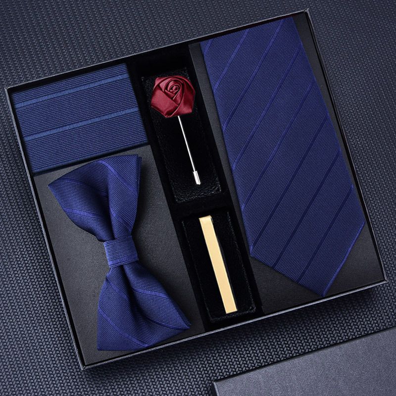 Men's 5-Piece Wedding Necktie Set Formal Groom Dress Tie with Tie Clip Bow Tie Brooch Pin Luxury Suit Accessories for Wedding Party