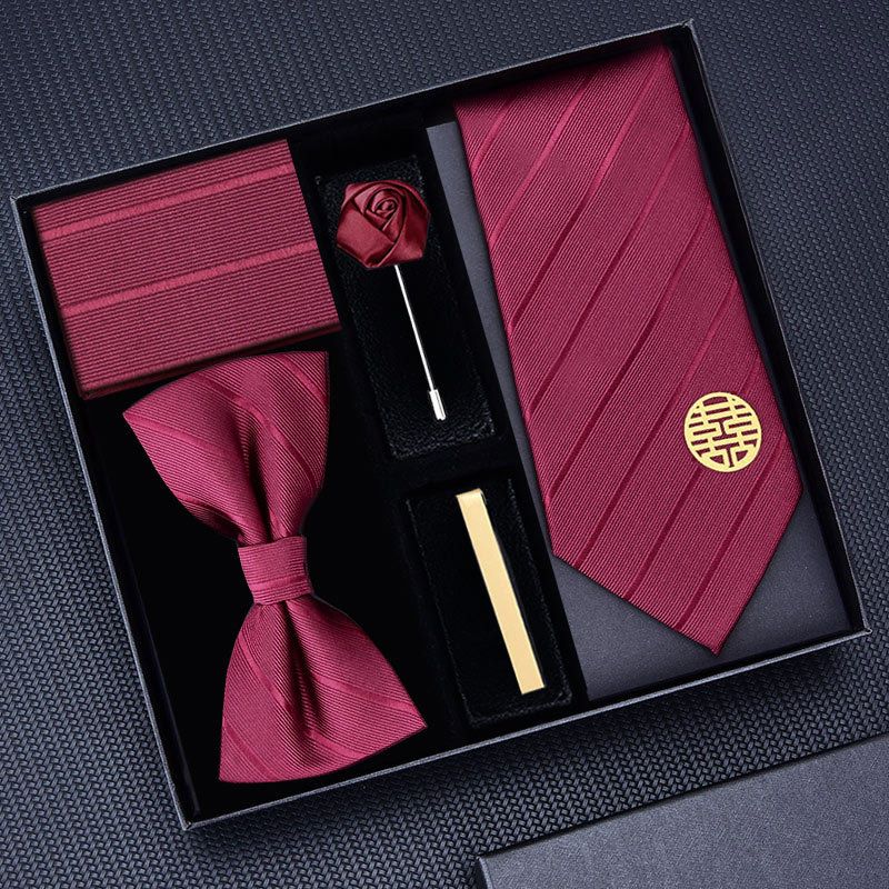 Men's 5-Piece Wedding Necktie Set Formal Groom Dress Tie with Tie Clip Bow Tie Brooch Pin Luxury Suit Accessories for Wedding Party
