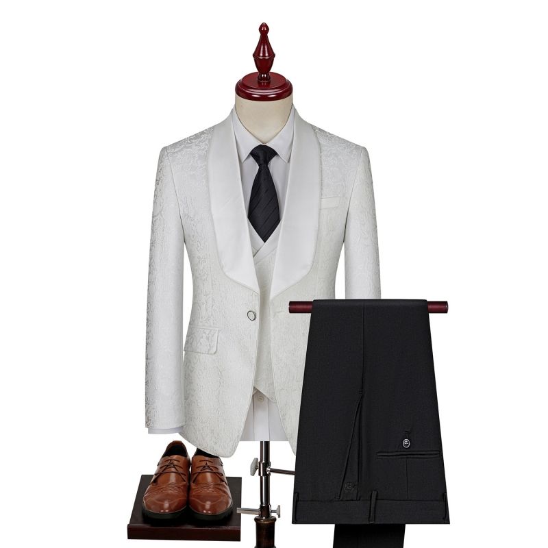 Men's Plus Size High-End Jacquard Suit Set Groom Wedding Dress Formal Blazer Suit Host Performance Outfit Business Casual Wear For Men