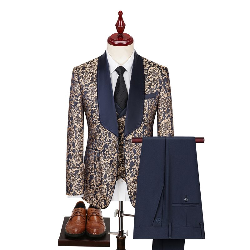 Men's Plus Size High-End Jacquard Suit Set Groom Wedding Dress Formal Blazer Suit Host Performance Outfit Business Casual Wear For Men