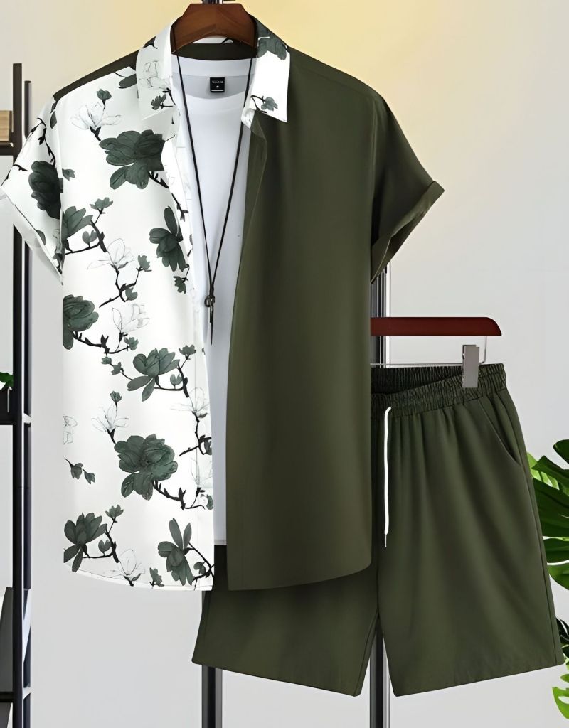 Bestselling High-End Men's Black & White Striped Hawaiian Short Sleeve Shirt Casual Fashion Trendy Outfit Set For Men