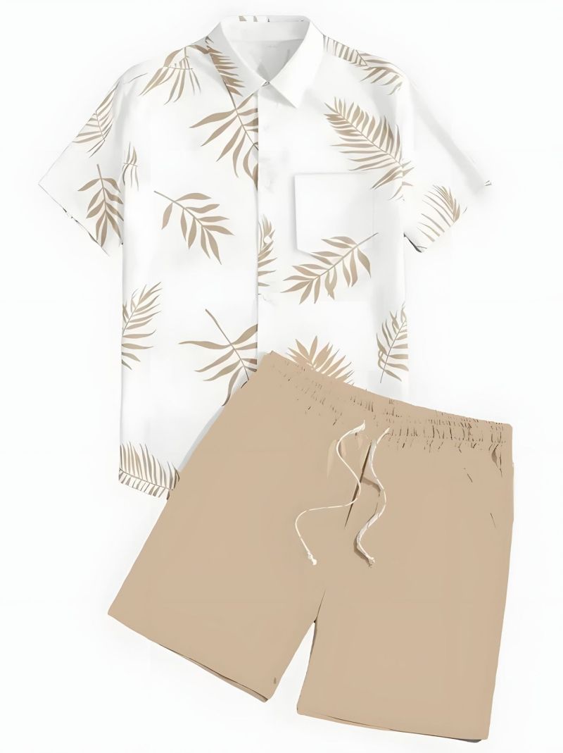 Bestselling High-End Men's Black & White Striped Hawaiian Short Sleeve Shirt Casual Fashion Trendy Outfit Set For Men