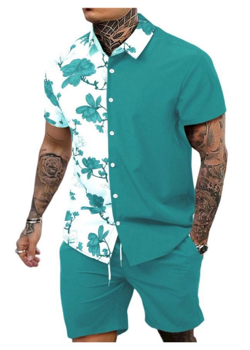 Bestselling High-End Men's Black & White Striped Hawaiian Short Sleeve Shirt Casual Fashion Trendy Outfit Set For Men