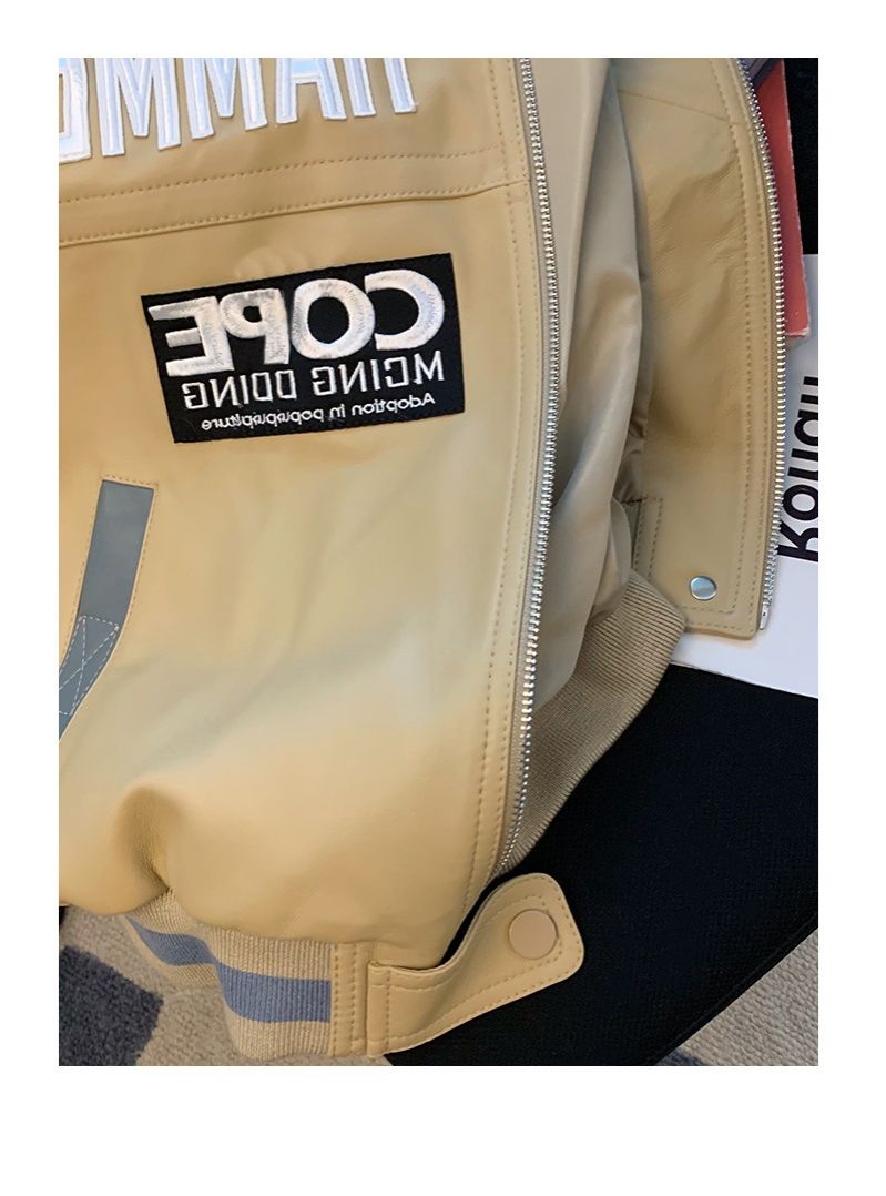 European American Style High-End Motorcycle Leather Jacket Heavy Industry Embroidery Baseball Jacket Loose Fit Ins Fashion Cool Streetwear Coat For Men Women Autumn Winter