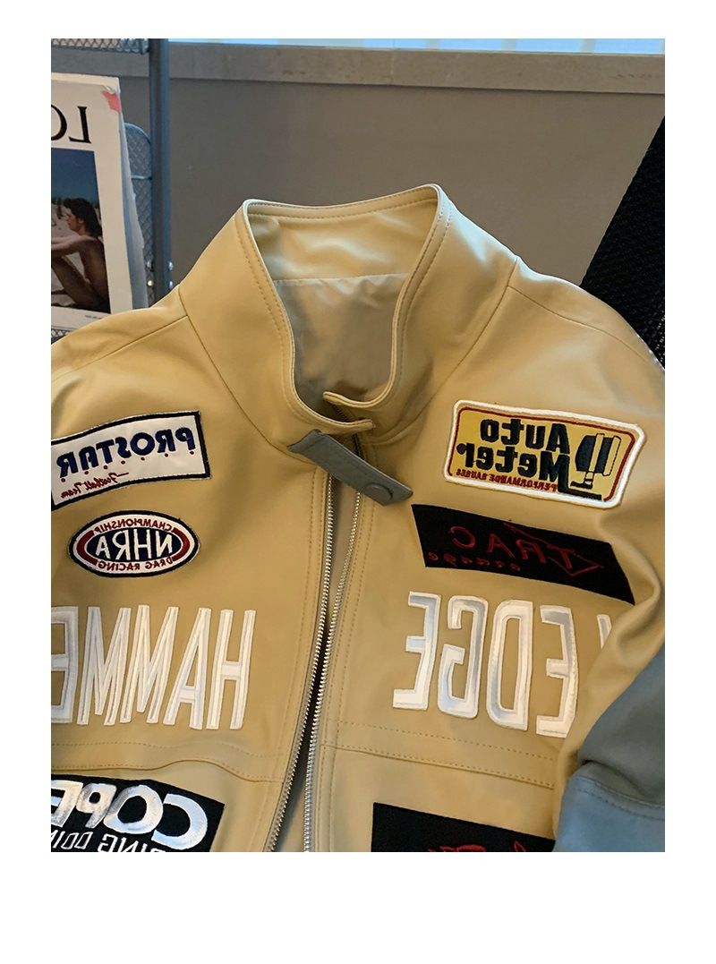 European American Style High-End Motorcycle Leather Jacket Heavy Industry Embroidery Baseball Jacket Loose Fit Ins Fashion Cool Streetwear Coat For Men Women Autumn Winter