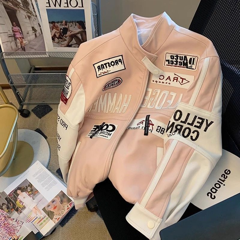 European American Style High-End Motorcycle Leather Jacket Heavy Industry Embroidery Baseball Jacket Loose Fit Ins Fashion Cool Streetwear Coat For Men Women Autumn Winter