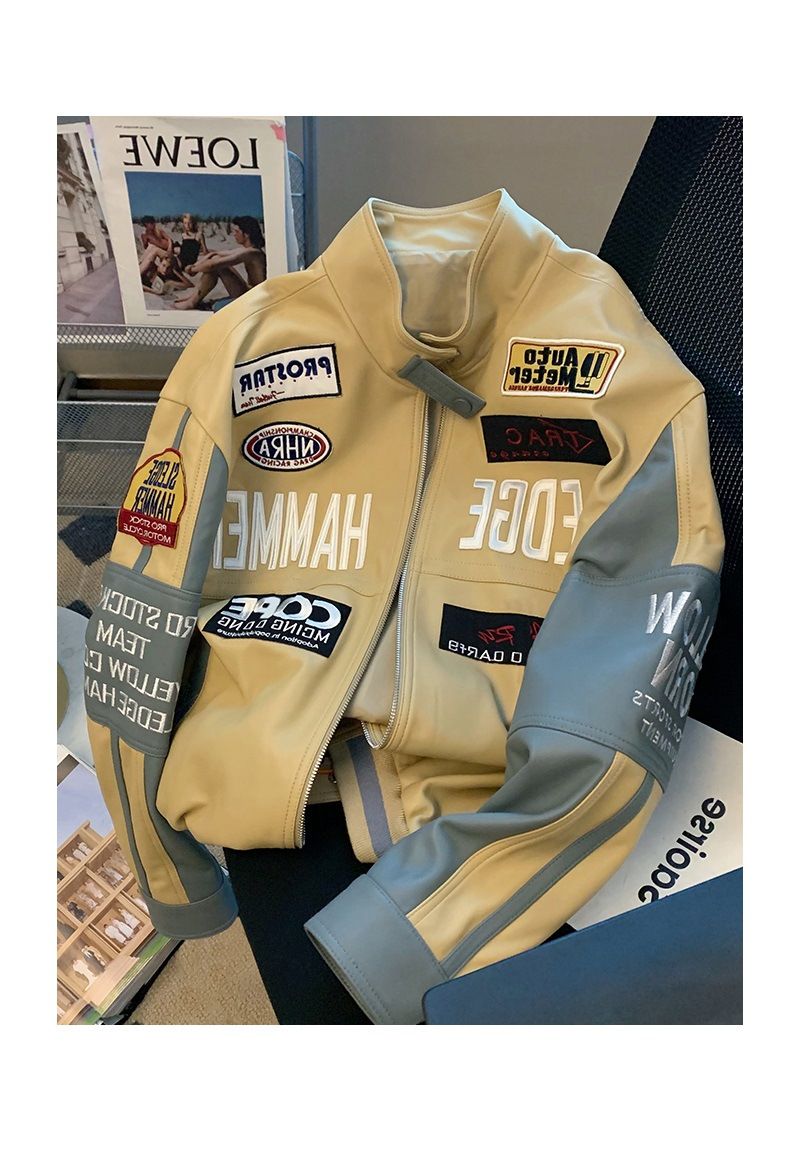 European American Style High-End Motorcycle Leather Jacket Heavy Industry Embroidery Baseball Jacket Loose Fit Ins Fashion Cool Streetwear Coat For Men Women Autumn Winter