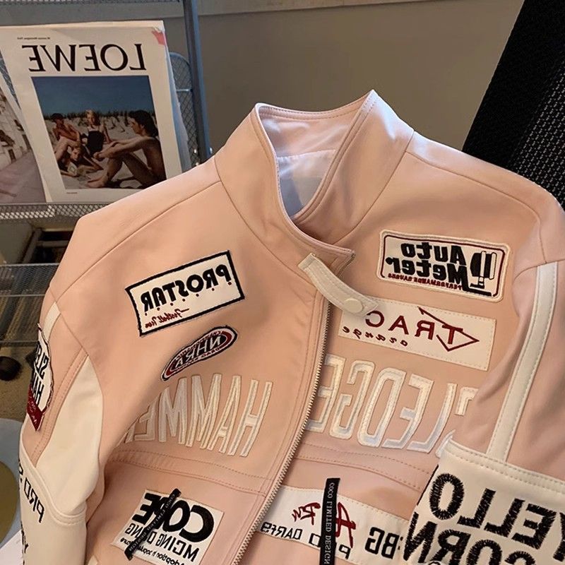 European American Style High-End Motorcycle Leather Jacket Heavy Industry Embroidery Baseball Jacket Loose Fit Ins Fashion Cool Streetwear Coat For Men Women Autumn Winter