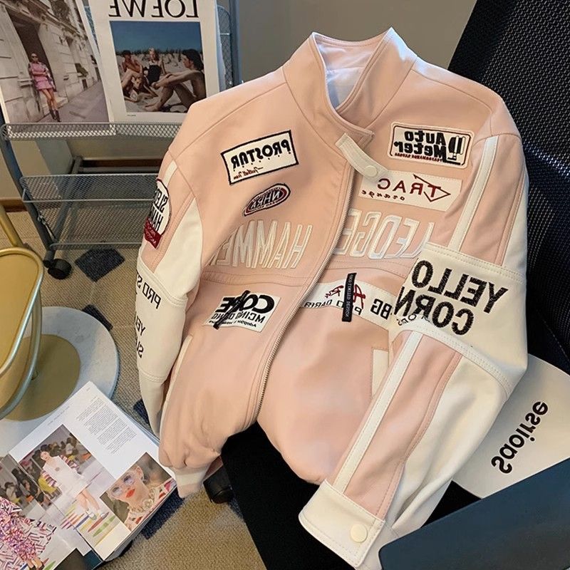 European American Style High-End Motorcycle Leather Jacket Heavy Industry Embroidery Baseball Jacket Loose Fit Ins Fashion Cool Streetwear Coat For Men Women Autumn Winter