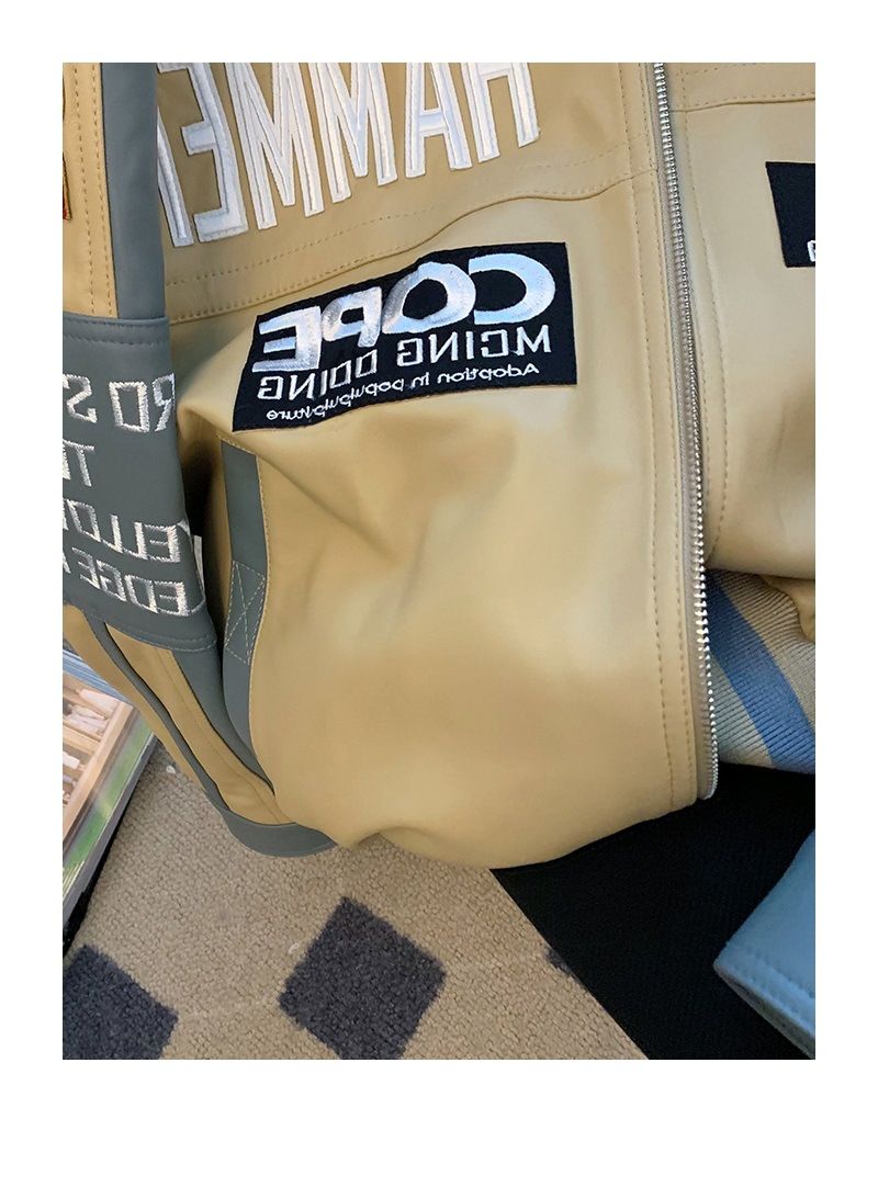 European American Style High-End Motorcycle Leather Jacket Heavy Industry Embroidery Baseball Jacket Loose Fit Ins Fashion Cool Streetwear Coat For Men Women Autumn Winter