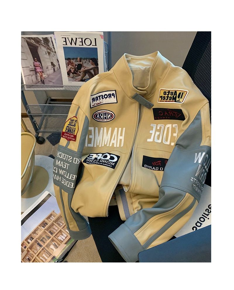 European American Style High-End Motorcycle Leather Jacket Heavy Industry Embroidery Baseball Jacket Loose Fit Ins Fashion Cool Streetwear Coat For Men Women Autumn Winter