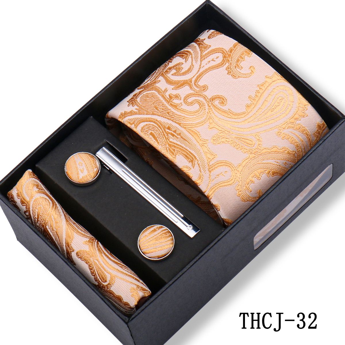 Men's 4-Piece Tie Gift Box Set Classic Business Formal Necktie Set For Wedding Party Dress Suit Matching With Pocket Square Cufflinks Luxury Gift For Husband Father