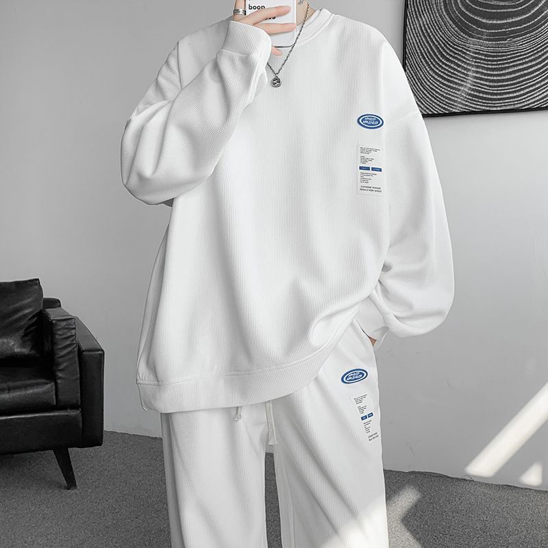 Luxury Waffle Fabric Men's Tracksuit Stylish Streetwear Sweatshirt Straight Pants Two Piece Set Plus Size Spring Autumn Sportswear