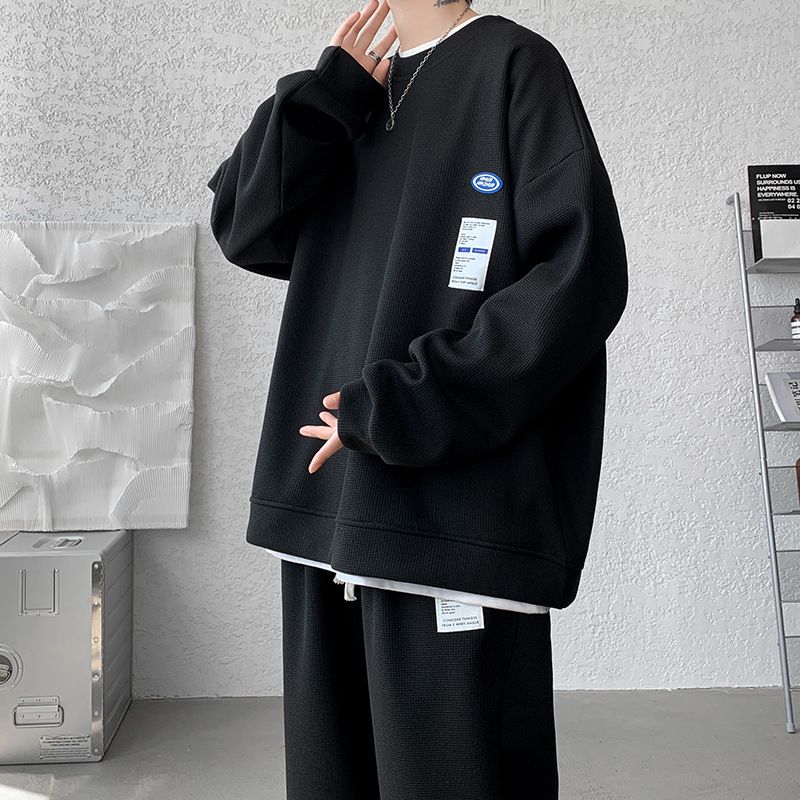 Luxury Waffle Fabric Men's Tracksuit Stylish Streetwear Sweatshirt Straight Pants Two Piece Set Plus Size Spring Autumn Sportswear