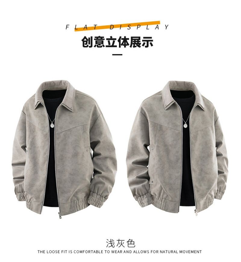 Men's American Style High-End Tie-Dye Leather Jacket Autumn Premium Lapel Coat New Trendy Casual Loose Outerwear