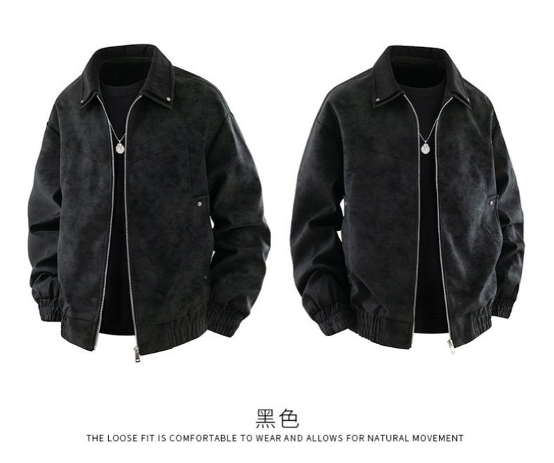 Men's American Style High-End Tie-Dye Leather Jacket Autumn Premium Lapel Coat New Trendy Casual Loose Outerwear