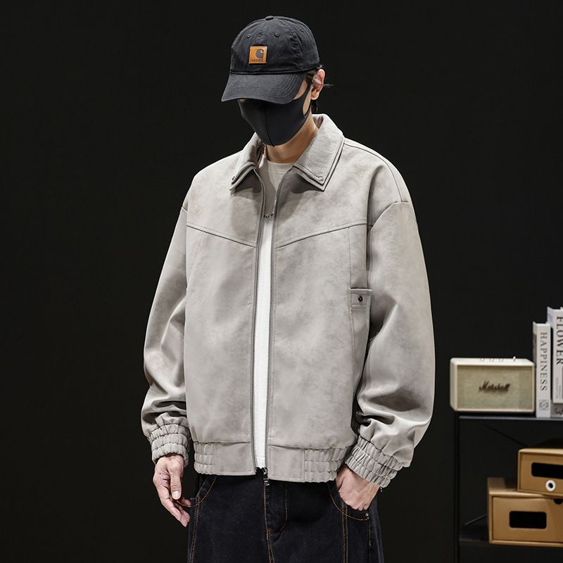 Men's American Style High-End Tie-Dye Leather Jacket Autumn Premium Lapel Coat New Trendy Casual Loose Outerwear