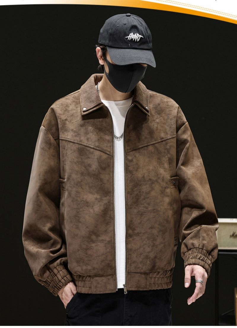 Men's American Style High-End Tie-Dye Leather Jacket Autumn Premium Lapel Coat New Trendy Casual Loose Outerwear