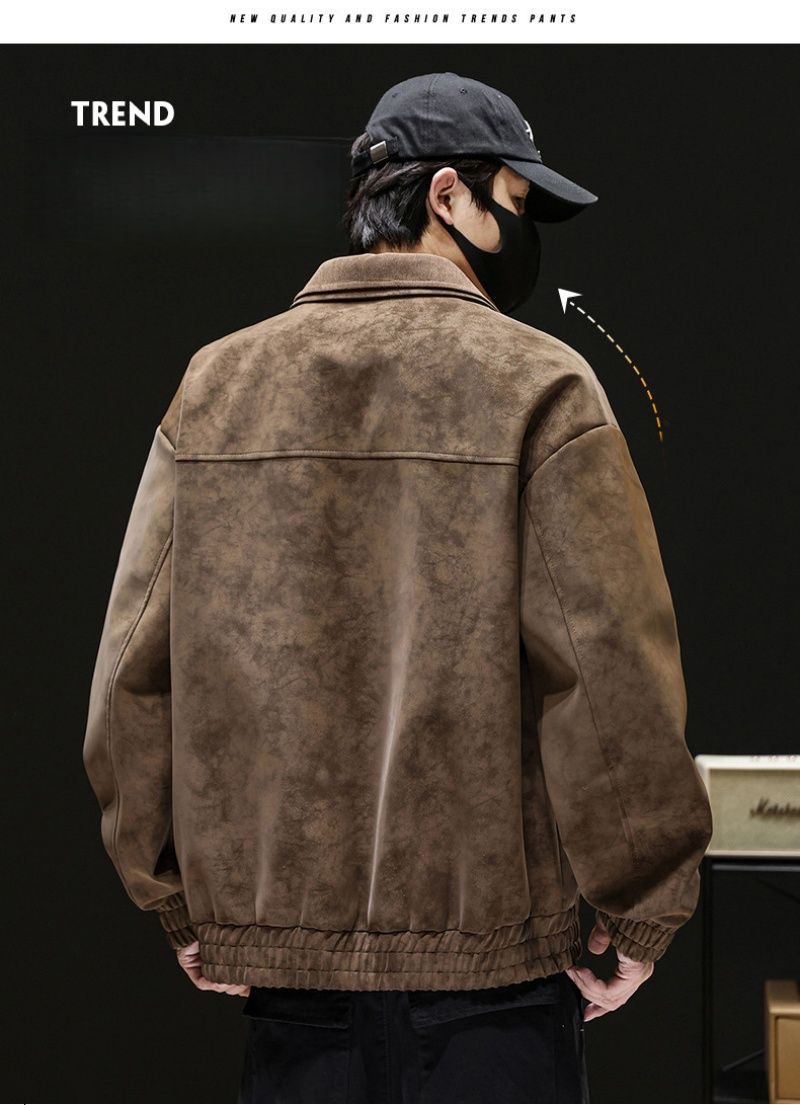 Men's American Style High-End Tie-Dye Leather Jacket Autumn Premium Lapel Coat New Trendy Casual Loose Outerwear