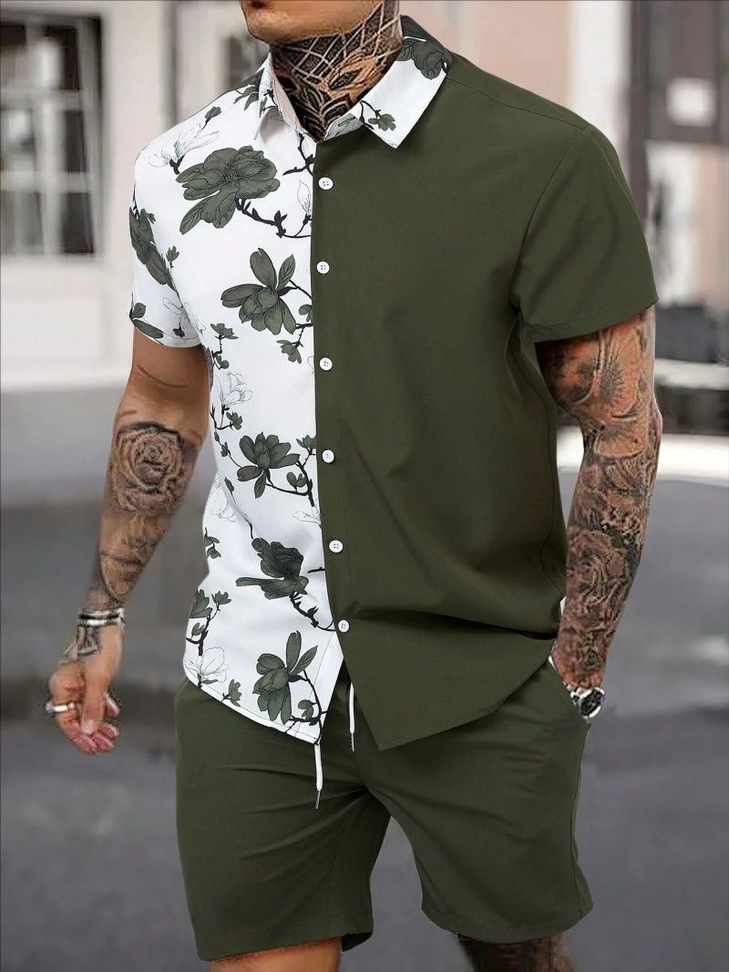 Premium Summer Men's Hawaiian Set, 3D Printed Short Sleeve Shirt & Beach Shorts, Casual Vacation Outfit, Fashion Two-Piece Set for Men