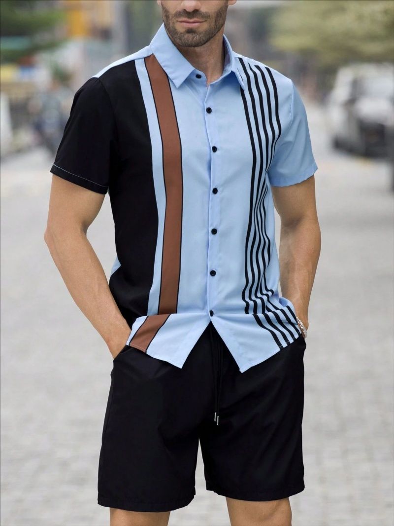 Premium Summer Men's Hawaiian Set, 3D Printed Short Sleeve Shirt & Beach Shorts, Casual Vacation Outfit, Fashion Two-Piece Set for Men