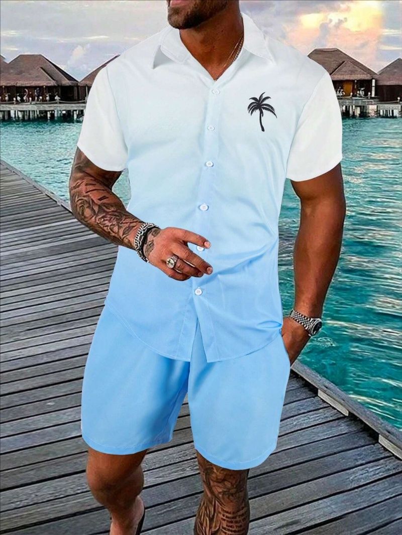 Premium Summer Men's Hawaiian Set, 3D Printed Short Sleeve Shirt & Beach Shorts, Casual Vacation Outfit, Fashion Two-Piece Set for Men