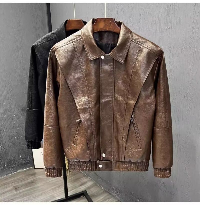 Premium Stylish Leather Jacket for Men, New Spring & Autumn Fashion Casual Coat, Advanced Solid Color Youth Leather Outwear, Trendy Streetwear Biker Jacket