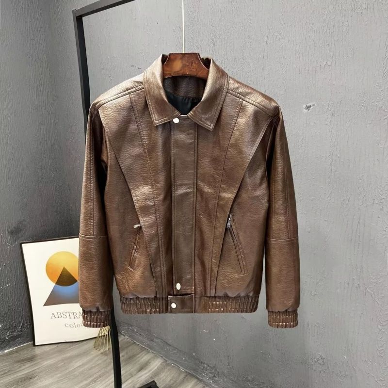 Premium Stylish Leather Jacket for Men, New Spring & Autumn Fashion Casual Coat, Advanced Solid Color Youth Leather Outwear, Trendy Streetwear Biker Jacket