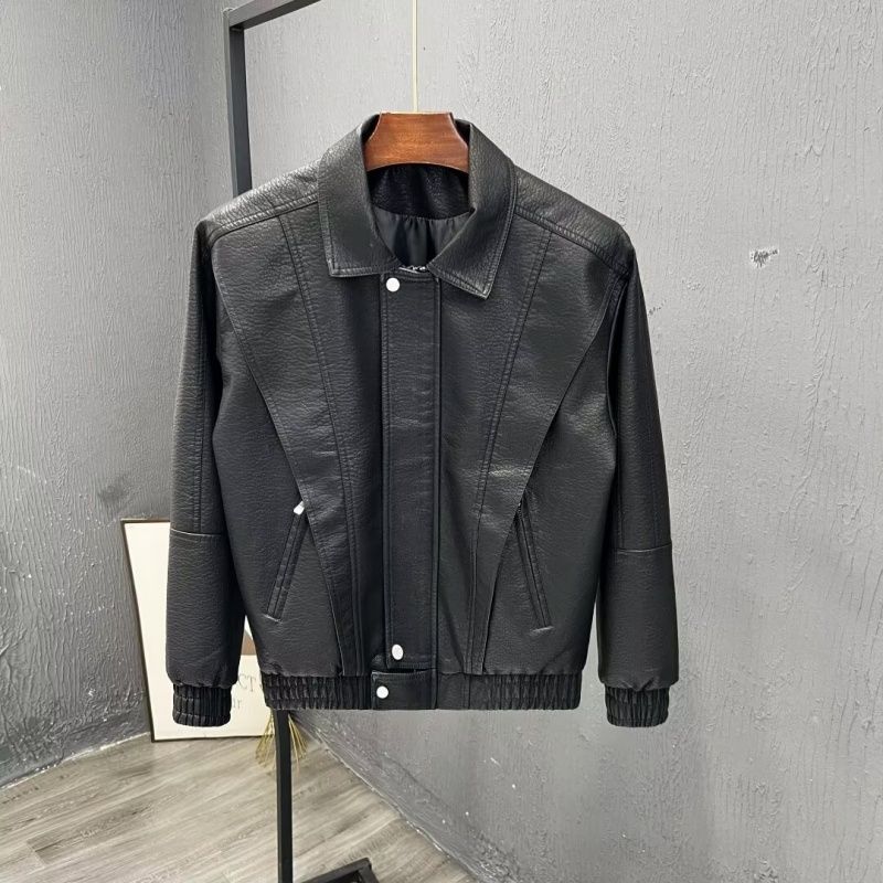 Premium Stylish Leather Jacket for Men, New Spring & Autumn Fashion Casual Coat, Advanced Solid Color Youth Leather Outwear, Trendy Streetwear Biker Jacket
