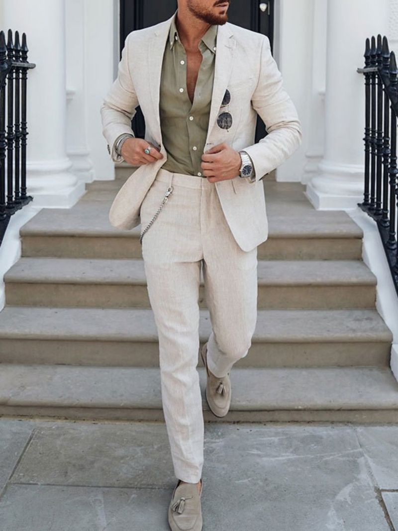 New Arrival High-End Fashion Men's Plus Size Linen Suit, Notch Lapel Two-Piece Set, Single-Breasted One-Button Blazer, Business Formal & Casual Outfit