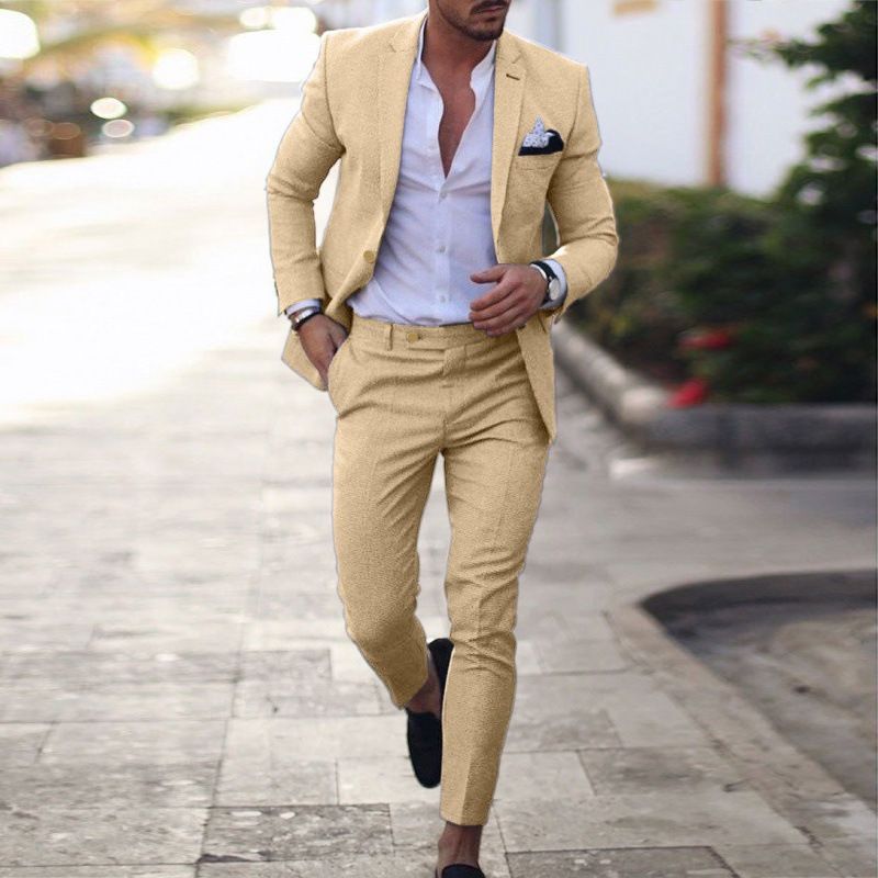 New Arrival High-End Fashion Men's Plus Size Linen Suit, Notch Lapel Two-Piece Set, Single-Breasted One-Button Blazer, Business Formal & Casual Outfit