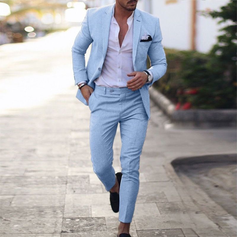 New Arrival High-End Fashion Men's Plus Size Linen Suit, Notch Lapel Two-Piece Set, Single-Breasted One-Button Blazer, Business Formal & Casual Outfit