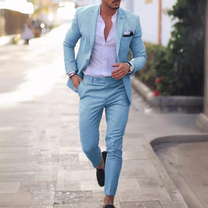 New Arrival High-End Fashion Men's Plus Size Linen Suit, Notch Lapel Two-Piece Set, Single-Breasted One-Button Blazer, Business Formal & Casual Outfit