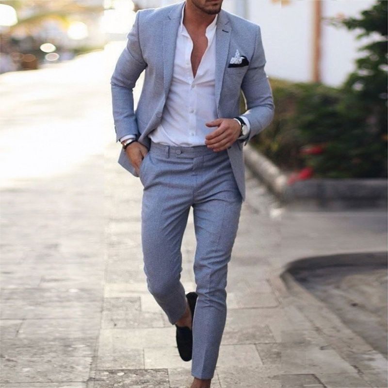 New Arrival High-End Fashion Men's Plus Size Linen Suit, Notch Lapel Two-Piece Set, Single-Breasted One-Button Blazer, Business Formal & Casual Outfit
