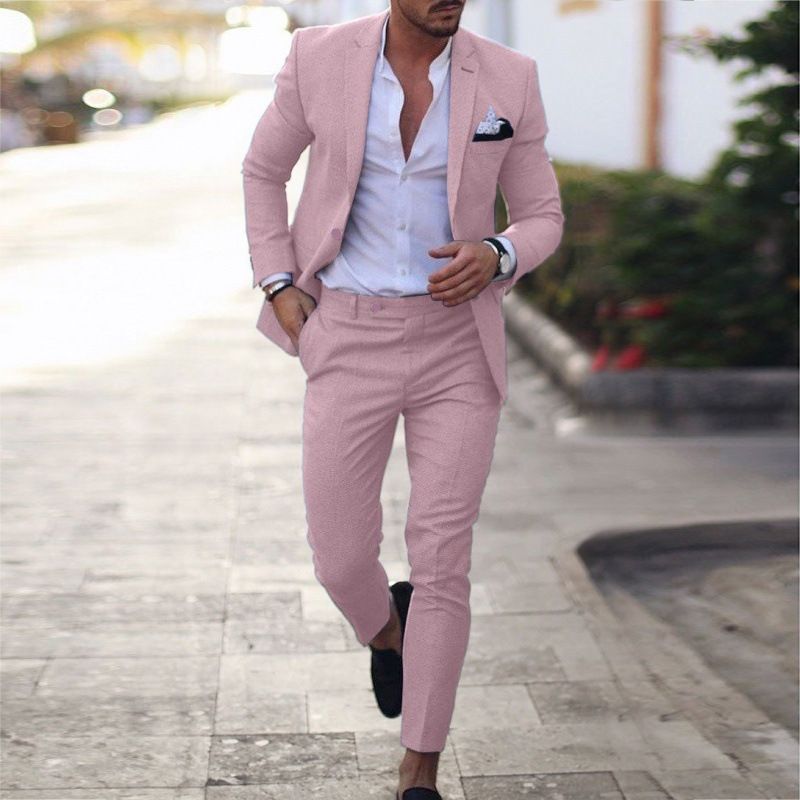 New Arrival High-End Fashion Men's Plus Size Linen Suit, Notch Lapel Two-Piece Set, Single-Breasted One-Button Blazer, Business Formal & Casual Outfit
