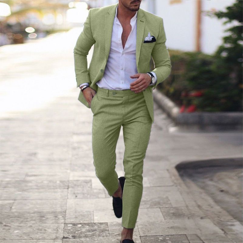 New Arrival High-End Fashion Men's Plus Size Linen Suit, Notch Lapel Two-Piece Set, Single-Breasted One-Button Blazer, Business Formal & Casual Outfit