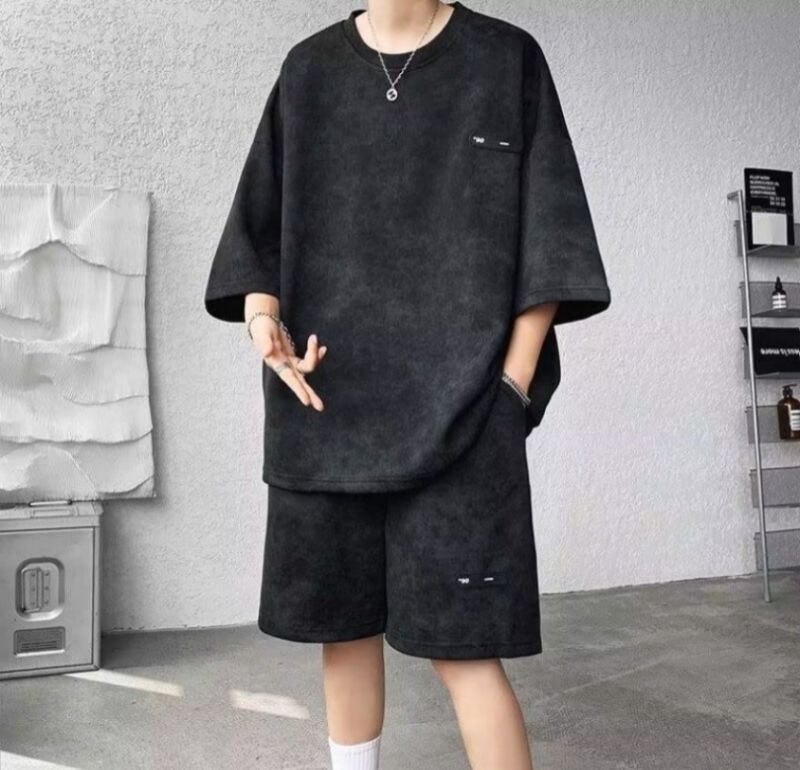 2026 Summer New Men's Niche Design Tie-Dye Seven-Point Sleeve T-Shirt And Shorts Two-Piece Set Fashion Trend Cool Streetwear Loose Plus Size Casual Outfit For Big & Tall Men