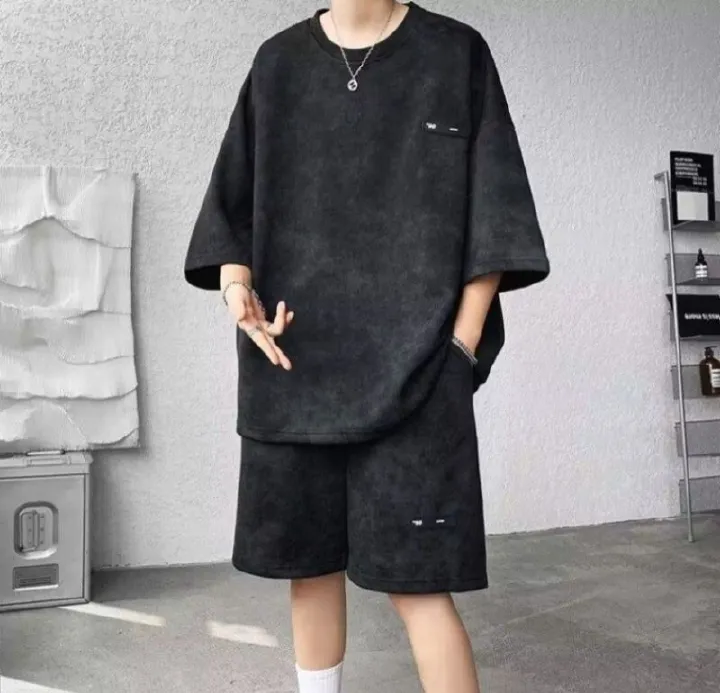 2026 Summer New Men's Niche Design Tie-Dye Seven-Point Sleeve T-Shirt And Shorts Two-Piece Set Fashion Trend Cool Streetwear Loose Plus Size Casual Outfit For Big & Tall Men