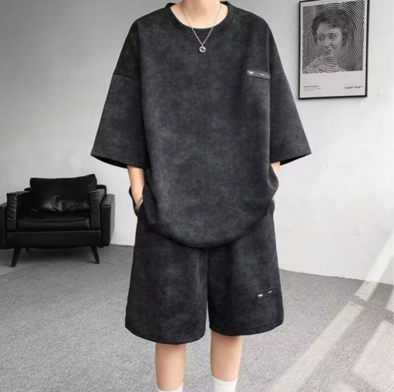 2026 Summer New Men's Niche Design Tie-Dye Seven-Point Sleeve T-Shirt And Shorts Two-Piece Set Fashion Trend Cool Streetwear Loose Plus Size Casual Outfit For Big & Tall Men